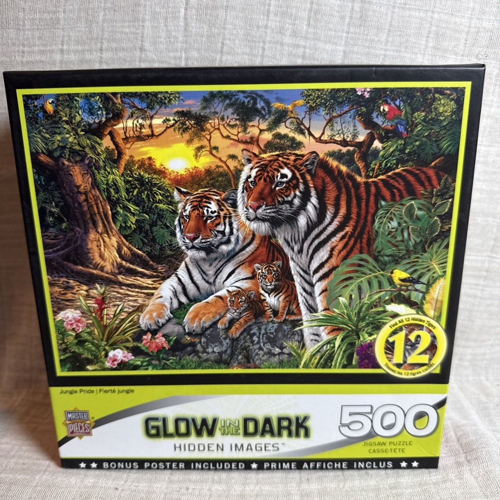 500 Pc Glow-In-Dark Tigers Jigsaw Puzzle Steve Read MasterPieces HIDDEN IMAGES